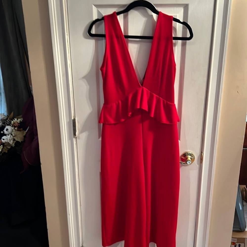 NWT red, capri length jumpsuit size 10P.